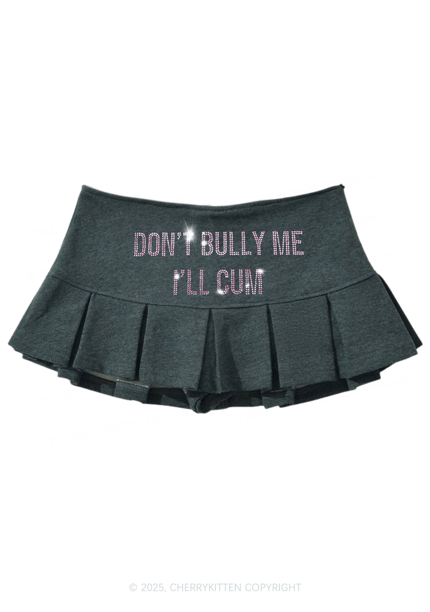Rhinestone Dont Bully Me Y2K Mini Pleated Skirts Cherrykitten