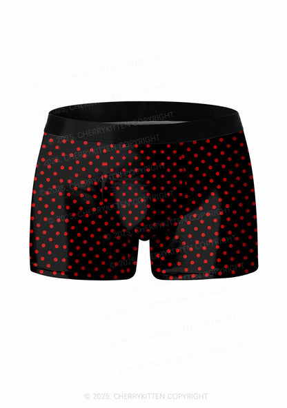 Red Dots On Black Valentine's Day Y2K Print Couples Boxer Briefs Set Cherrykitten