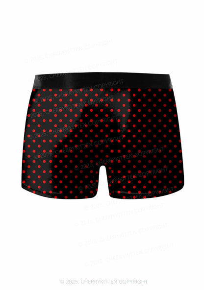 Red Dots On Black Valentine's Day Y2K Print Couples Boxer Briefs Set Cherrykitten