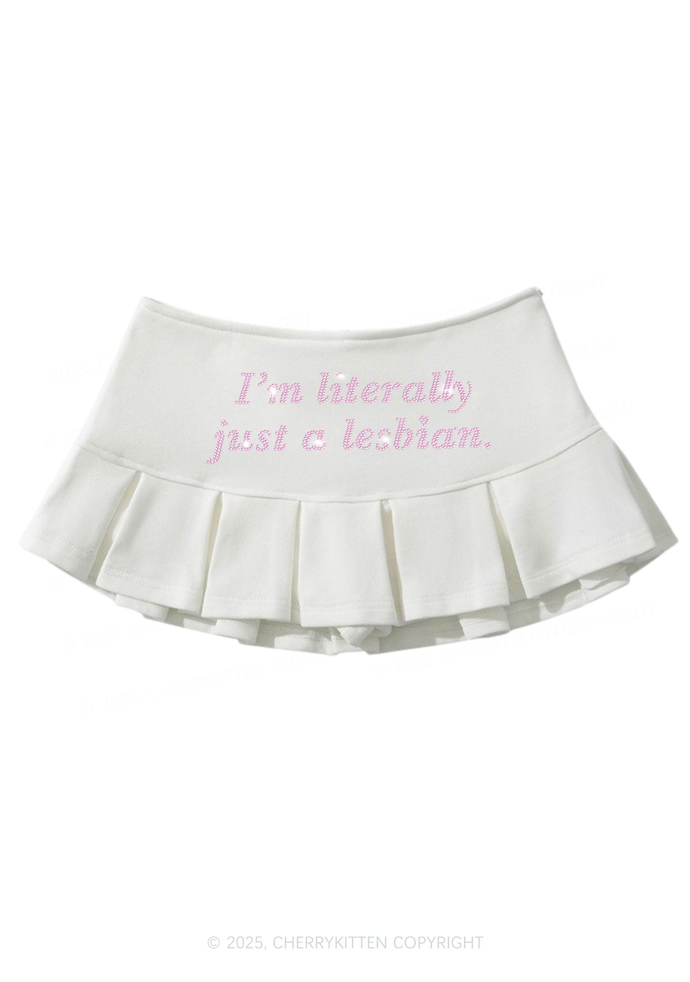 Rhinestone Literally Just A Lesbian Pride Y2K Mini Pleated Skirts Cherrykitten