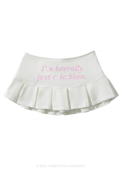 Rhinestone Literally Just A Lesbian Pride Y2K Mini Pleated Skirts Cherrykitten