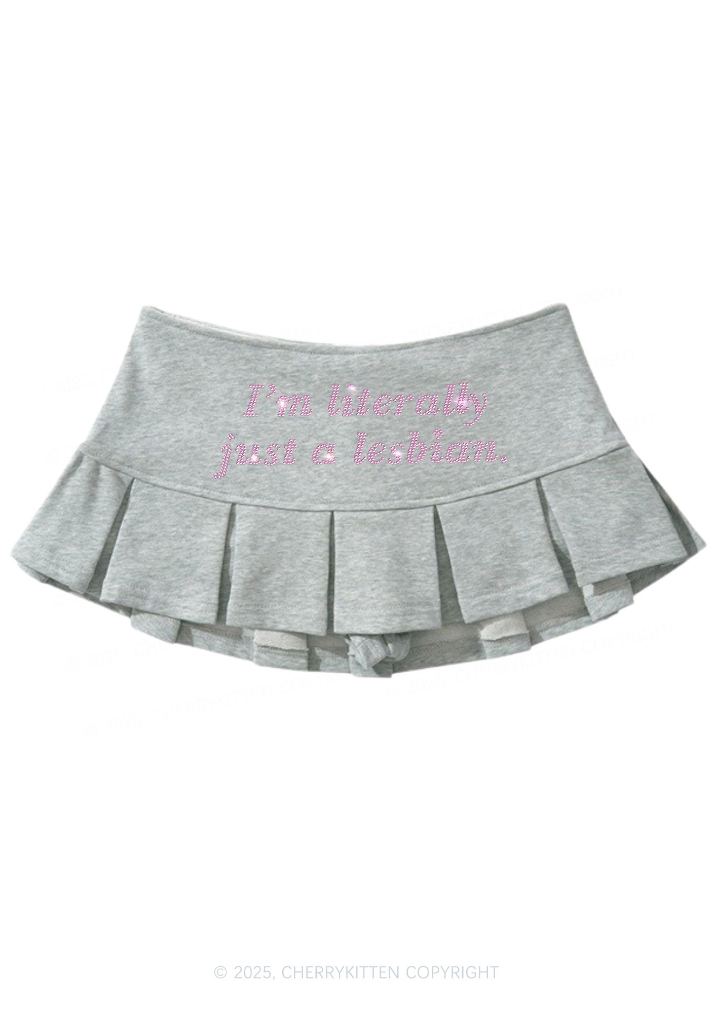 Rhinestone Literally Just A Lesbian Pride Y2K Mini Pleated Skirts Cherrykitten