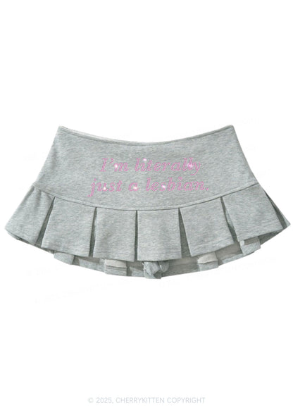 Rhinestone Literally Just A Lesbian Pride Y2K Mini Pleated Skirts Cherrykitten