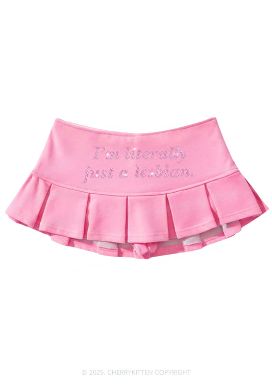 Rhinestone Literally Just A Lesbian Pride Y2K Mini Pleated Skirts Cherrykitten