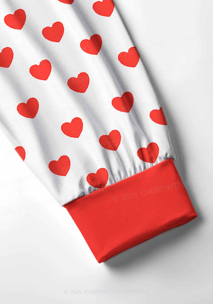 Red Heart On White Valentine's Day Y2K Print Long Sleeve Pajama Set Cherrykitten