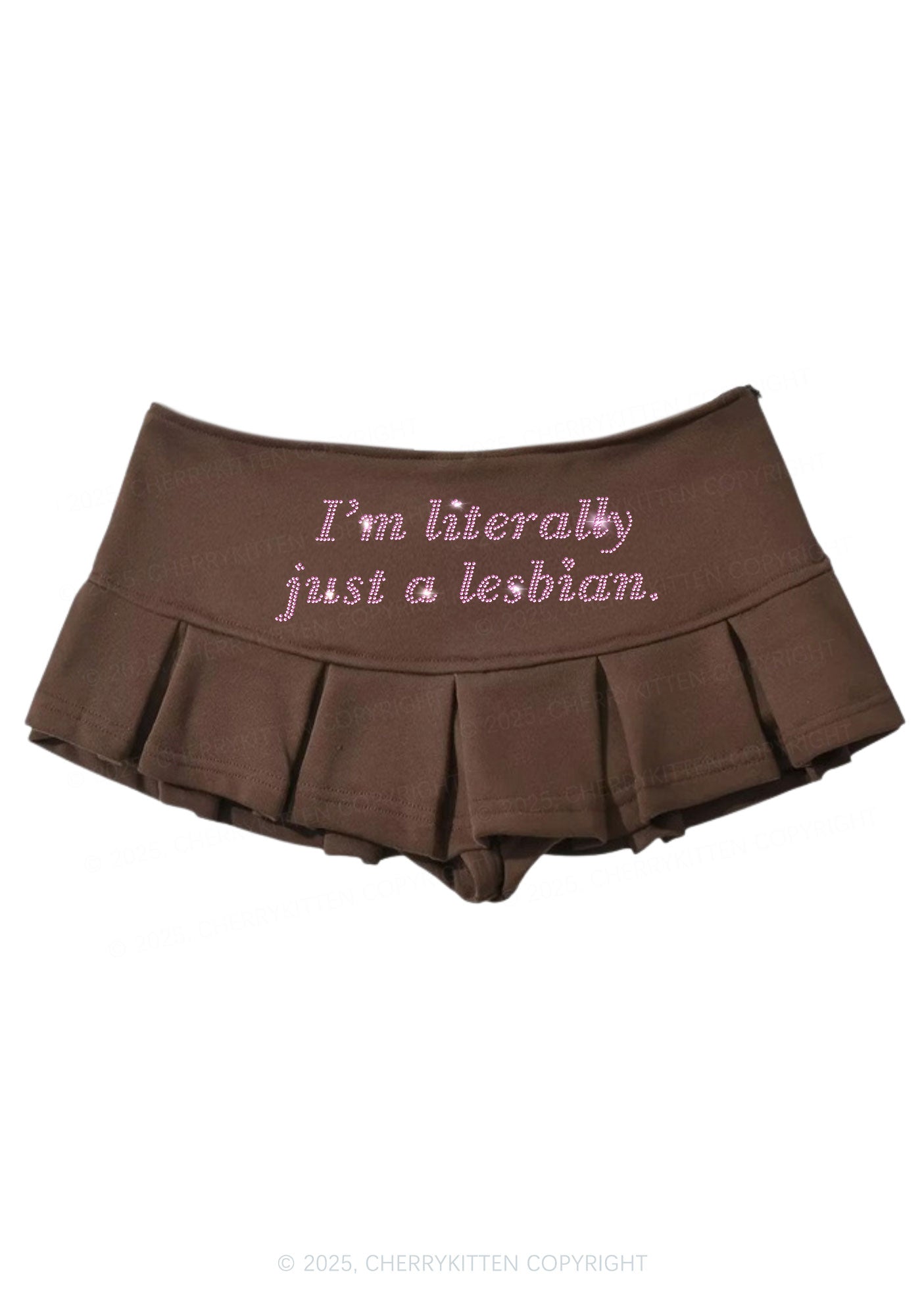 Rhinestone Literally Just A Lesbian Pride Y2K Mini Pleated Skirts Cherrykitten
