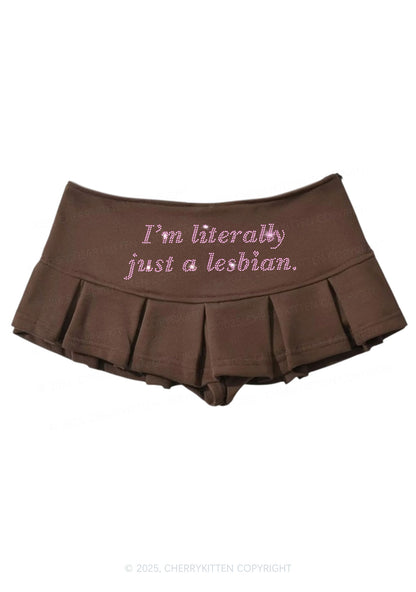 Rhinestone Literally Just A Lesbian Pride Y2K Mini Pleated Skirts Cherrykitten