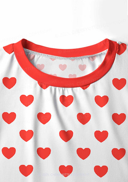 Red Heart On White Valentine's Day Y2K Print Long Sleeve Pajama Set Cherrykitten