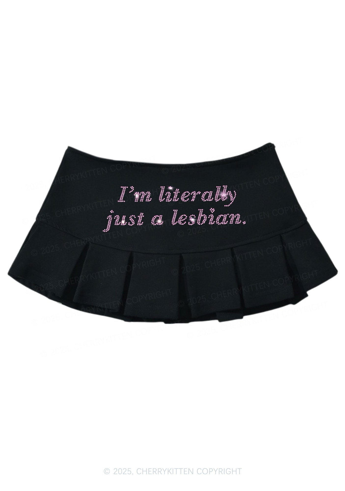 Rhinestone Literally Just A Lesbian Pride Y2K Mini Pleated Skirts Cherrykitten