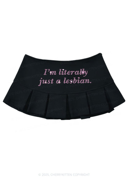 Rhinestone Literally Just A Lesbian Pride Y2K Mini Pleated Skirts Cherrykitten
