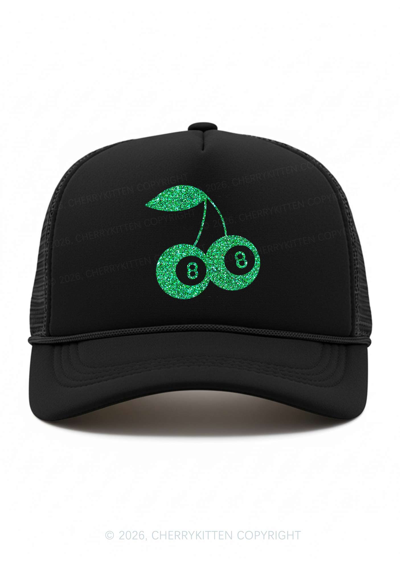 Glitter Lucky Eight St Patricks Y2K Trucker Hat Cherrykitten