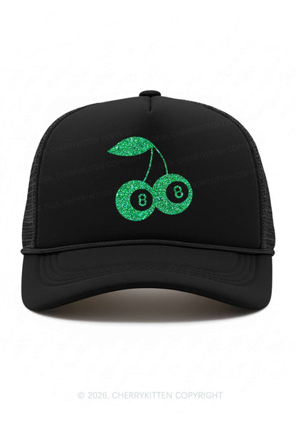 Glitter Lucky Eight St Patricks Y2K Trucker Hat Cherrykitten
