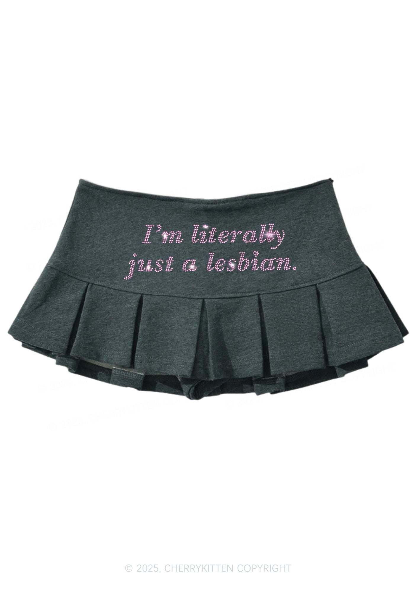 Rhinestone Literally Just A Lesbian Pride Y2K Mini Pleated Skirts Cherrykitten