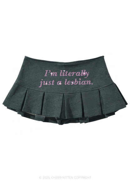 Rhinestone Literally Just A Lesbian Pride Y2K Mini Pleated Skirts Cherrykitten