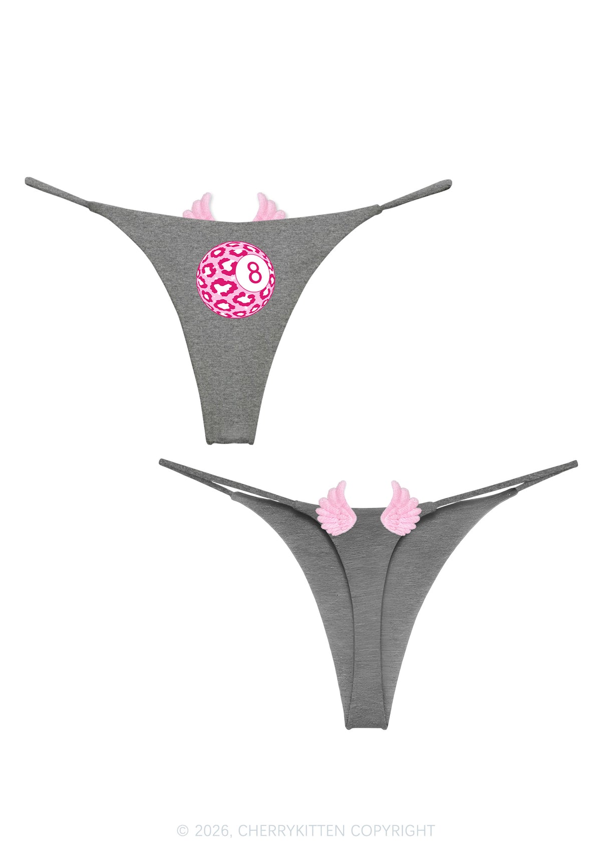 Pink Leopard Eight Ball Y2K Goth Angel Wings Bikini String Thong Cherrykitten