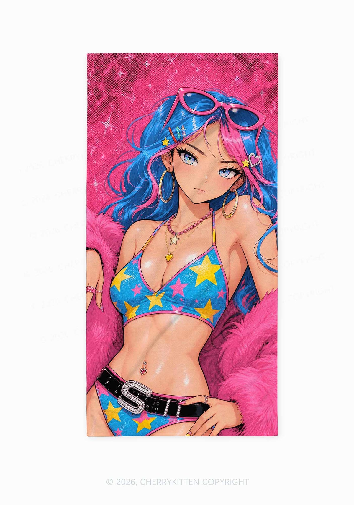 Kawaii Manga Girl Y2K Beach Towel Cherrykitten