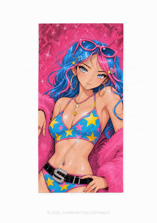 Kawaii Manga Girl Y2K Beach Towel Cherrykitten