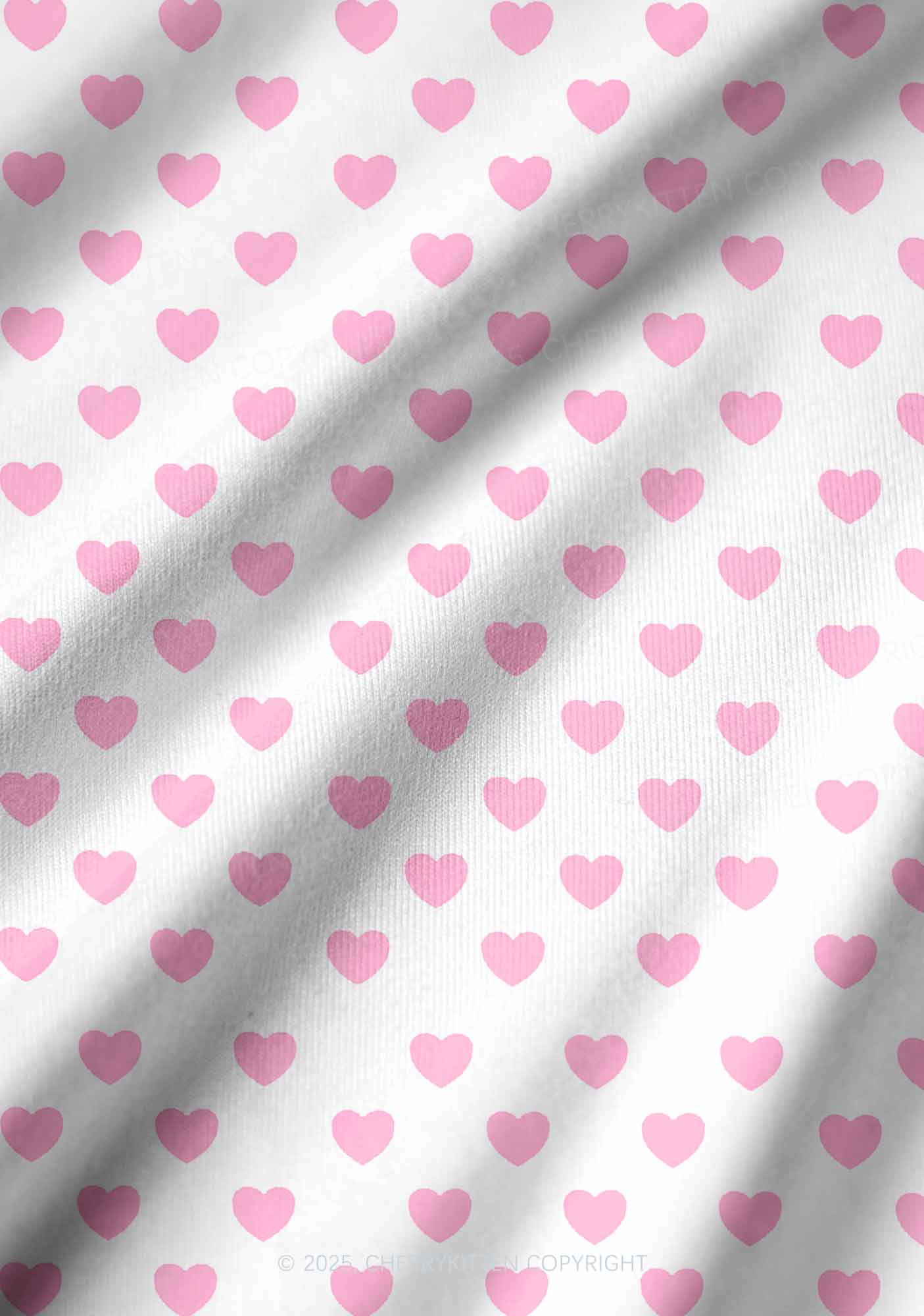 Pink Heart On White Valentine's Day Y2K Print Long Sleeve Pajama Set Cherrykitten