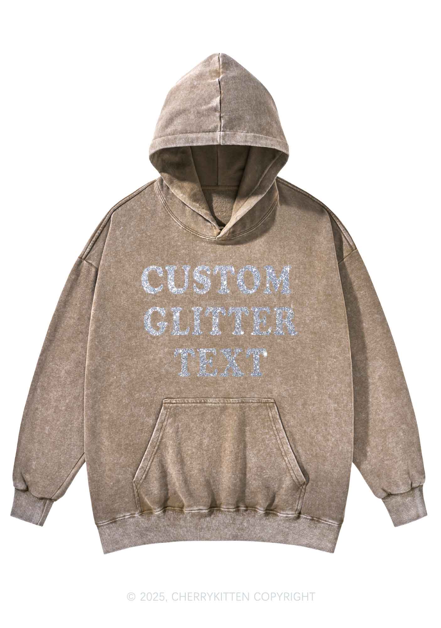 Custom Text Glitter Y2K Washed Hoodie Cherrykitten