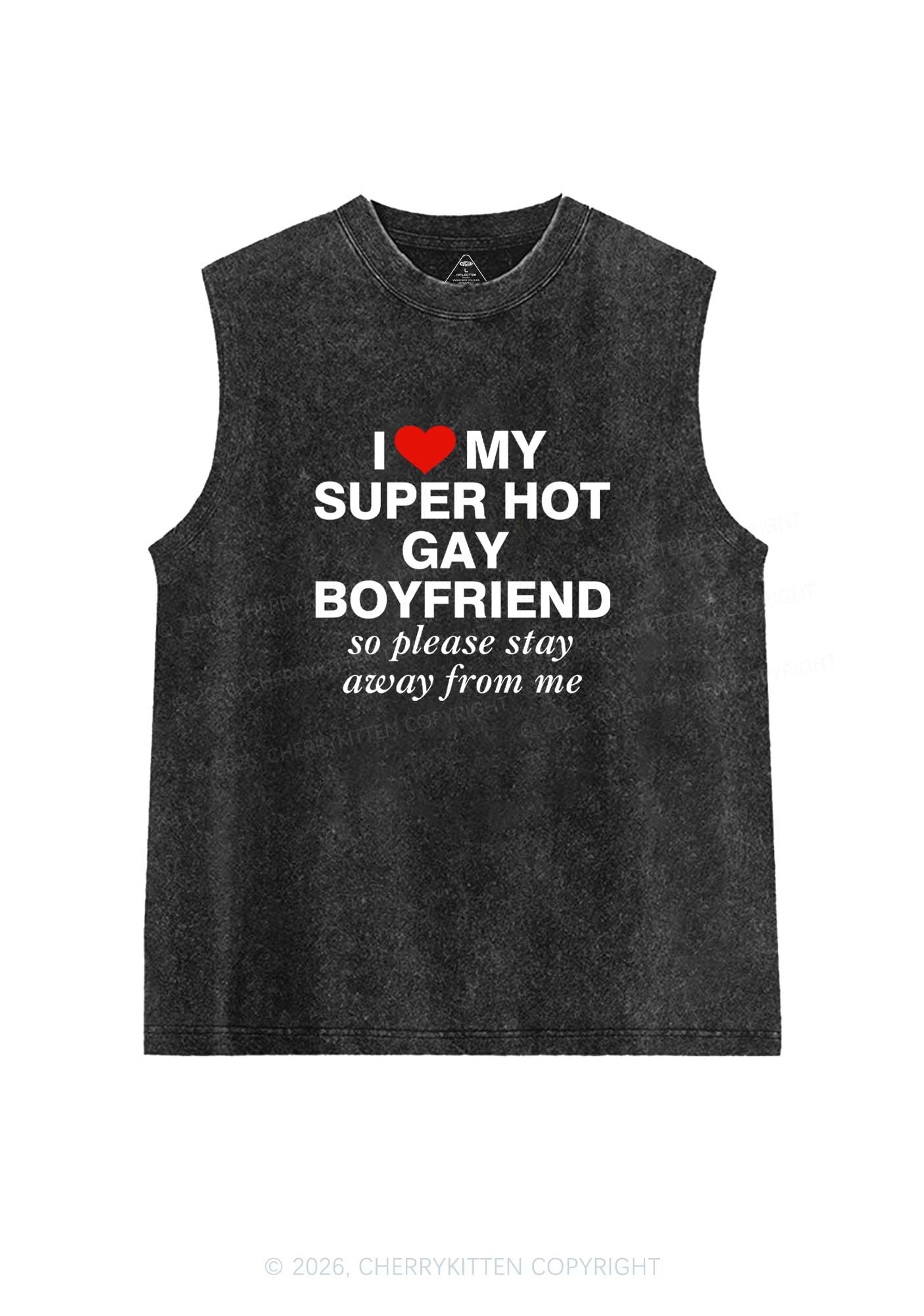 I Love My Super Hot Gay BF Pride Y2K Washed Muscle Tank Cherrykitten