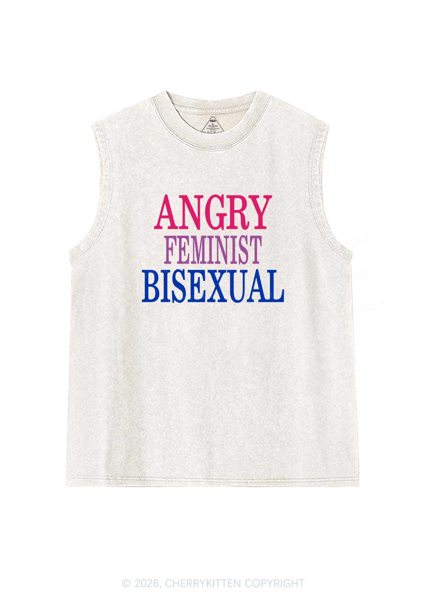 Angry Feminist Bisexual Pride Y2K Washed Muscle Tank Cherrykitten