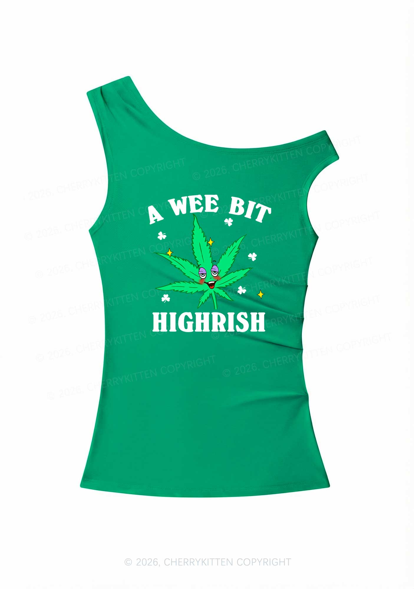 A Wee Bit Highrish St Patricks Y2K Off Shoulder Tank Top Cherrykitten