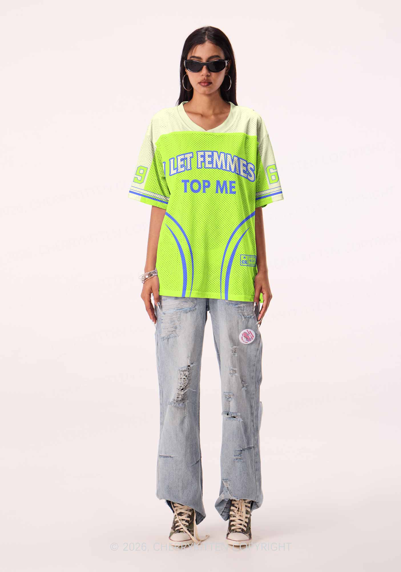Neon Green I Let Femmes Top Me Pride Y2K Sport Jersey Shirts Cherrykitten