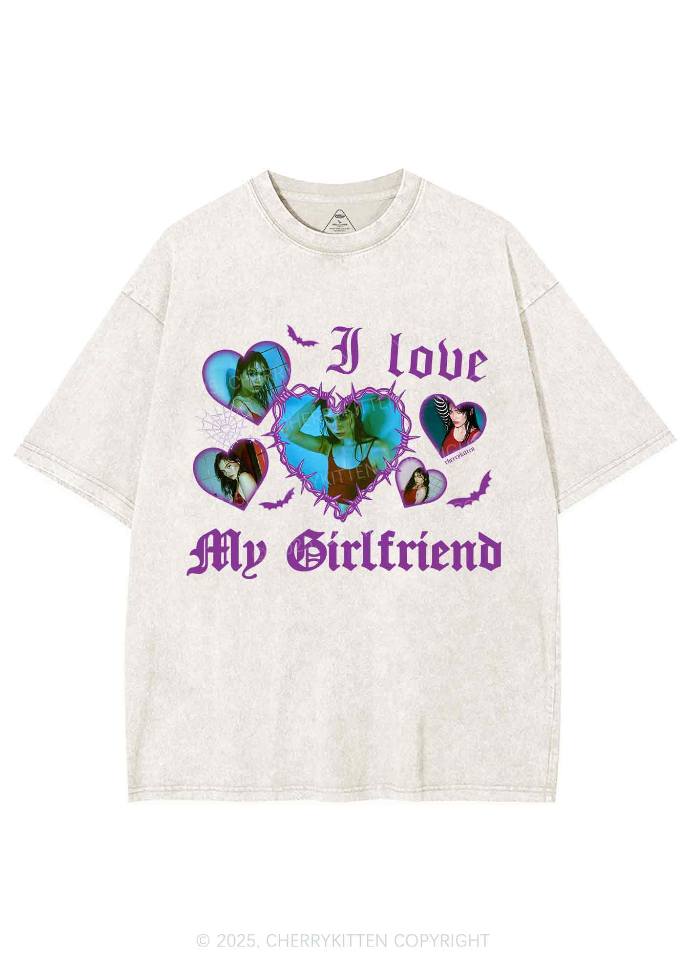 Custom Halloween Girlfriend Photos Y2K Shirts Washed Tee Cherrykitten