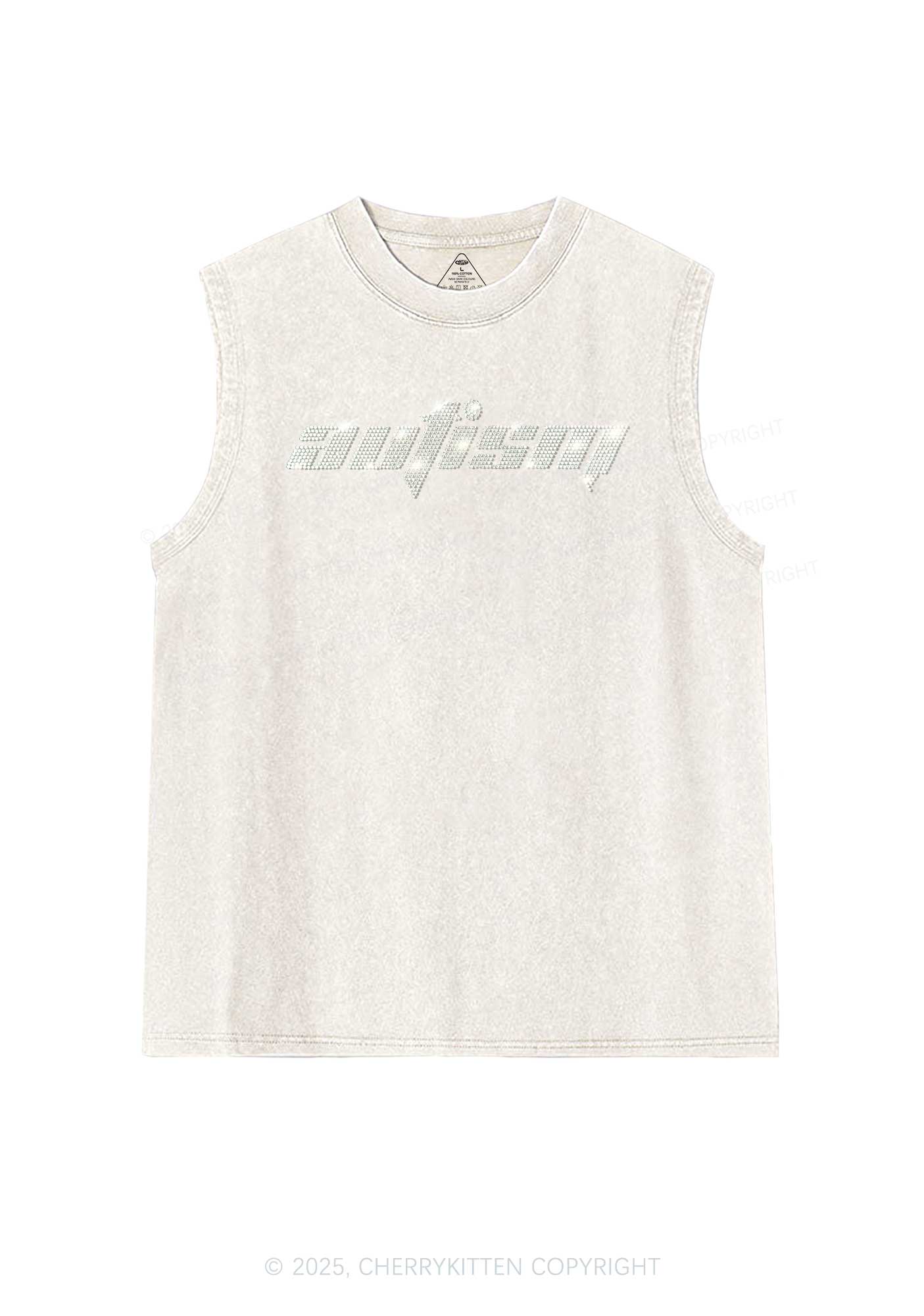Rhinestone Autism Y2K Washed Muscle Tank Cherrykitten