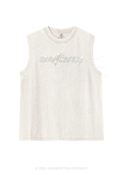 Rhinestone Autism Y2K Washed Muscle Tank Cherrykitten