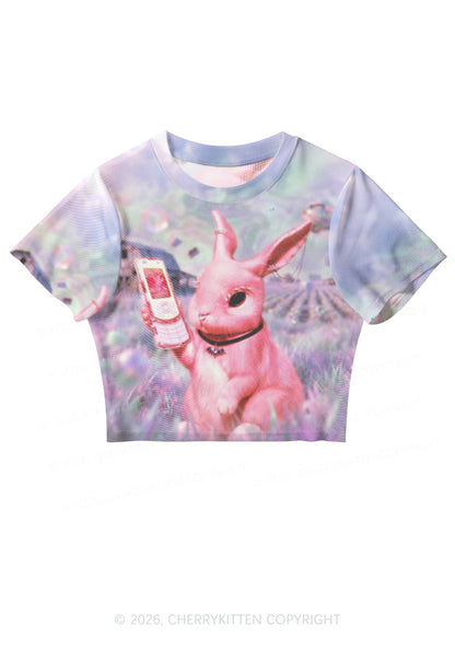 Pink Gothic Bunny Y2K Mesh Crop Top Cherrykitten