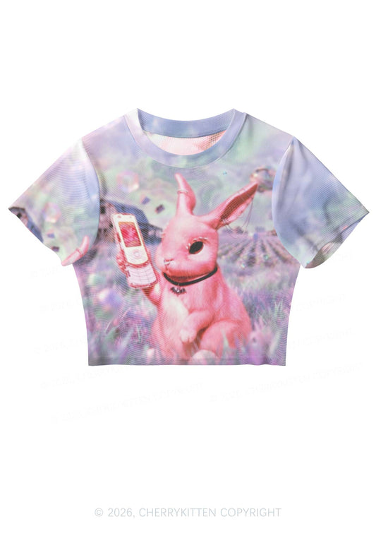 Pink Gothic Bunny Y2K Mesh Crop Top Cherrykitten