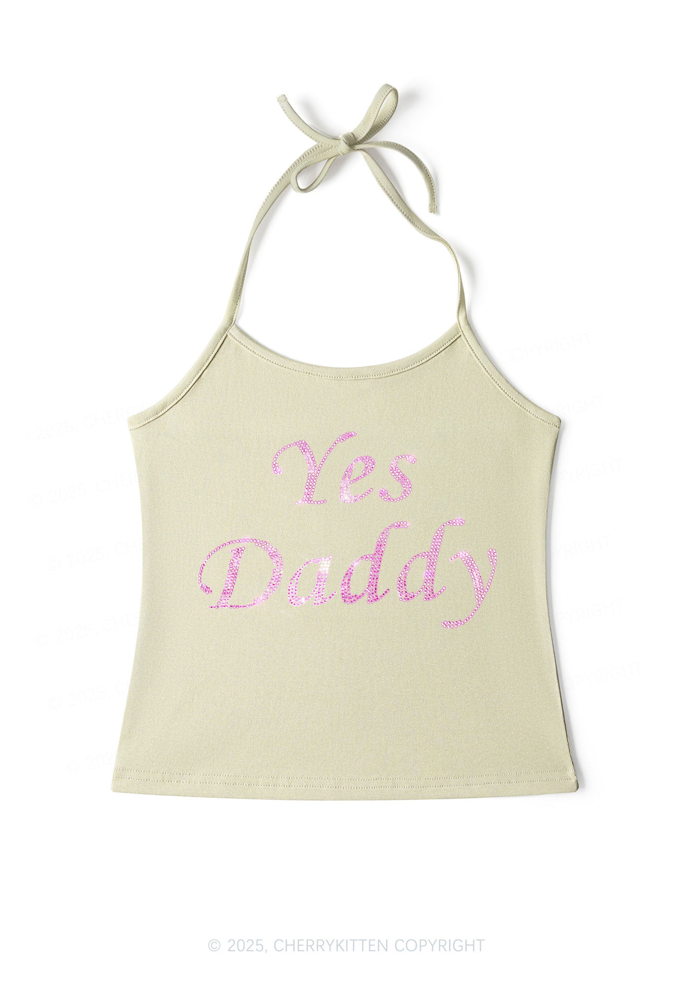 Rhinestone Yes Daddy Y2K Halter Neck Cami Cherrykitten