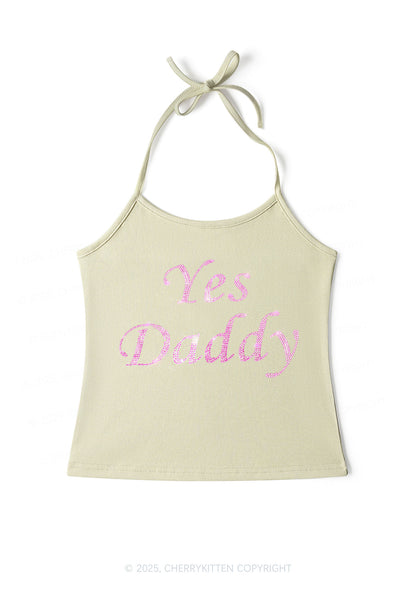 Rhinestone Yes Daddy Y2K Halter Neck Cami Cherrykitten