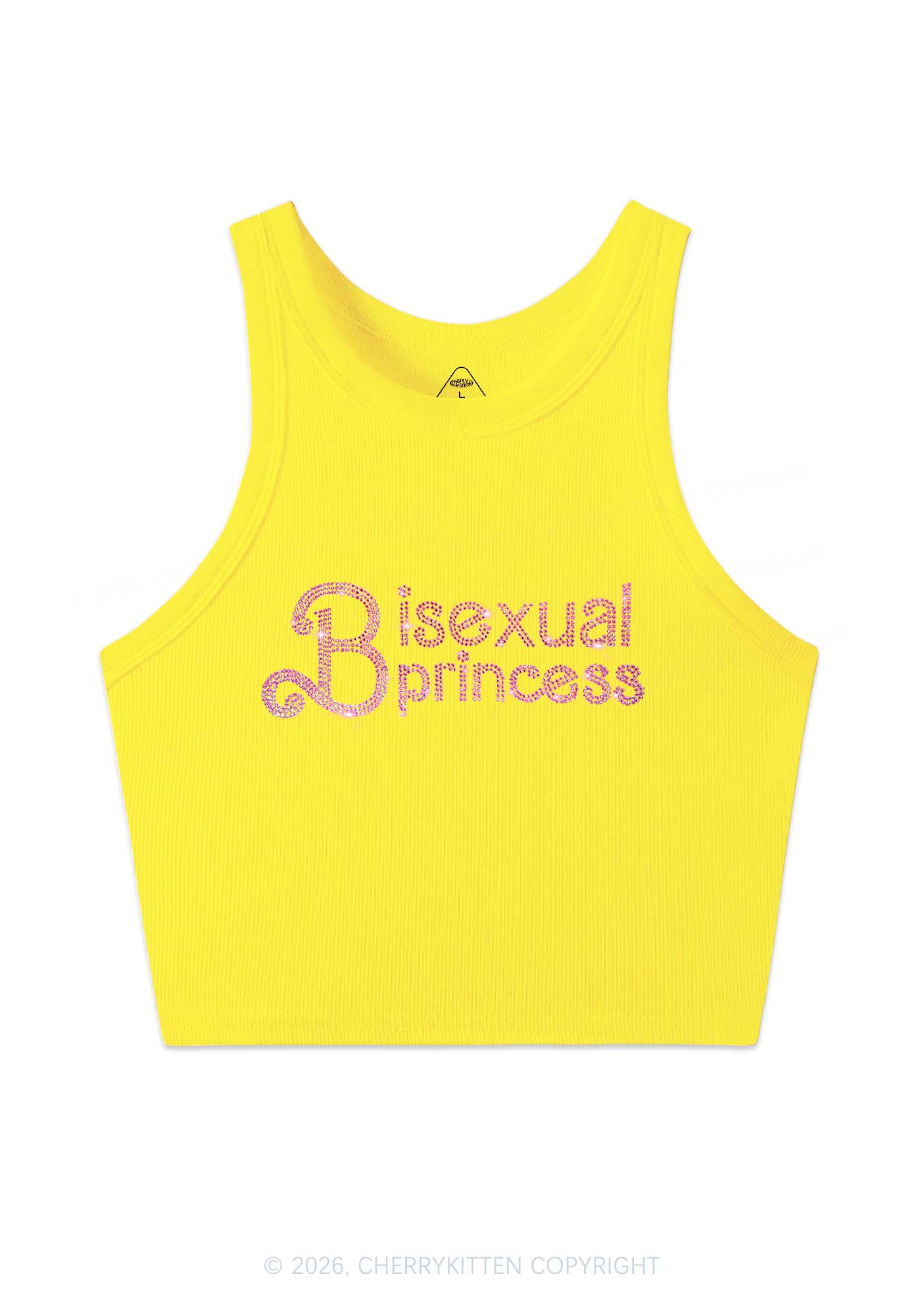 Rhinestone Bisexual Princess Pride Y2K Crop Tank Top Cherrykitten