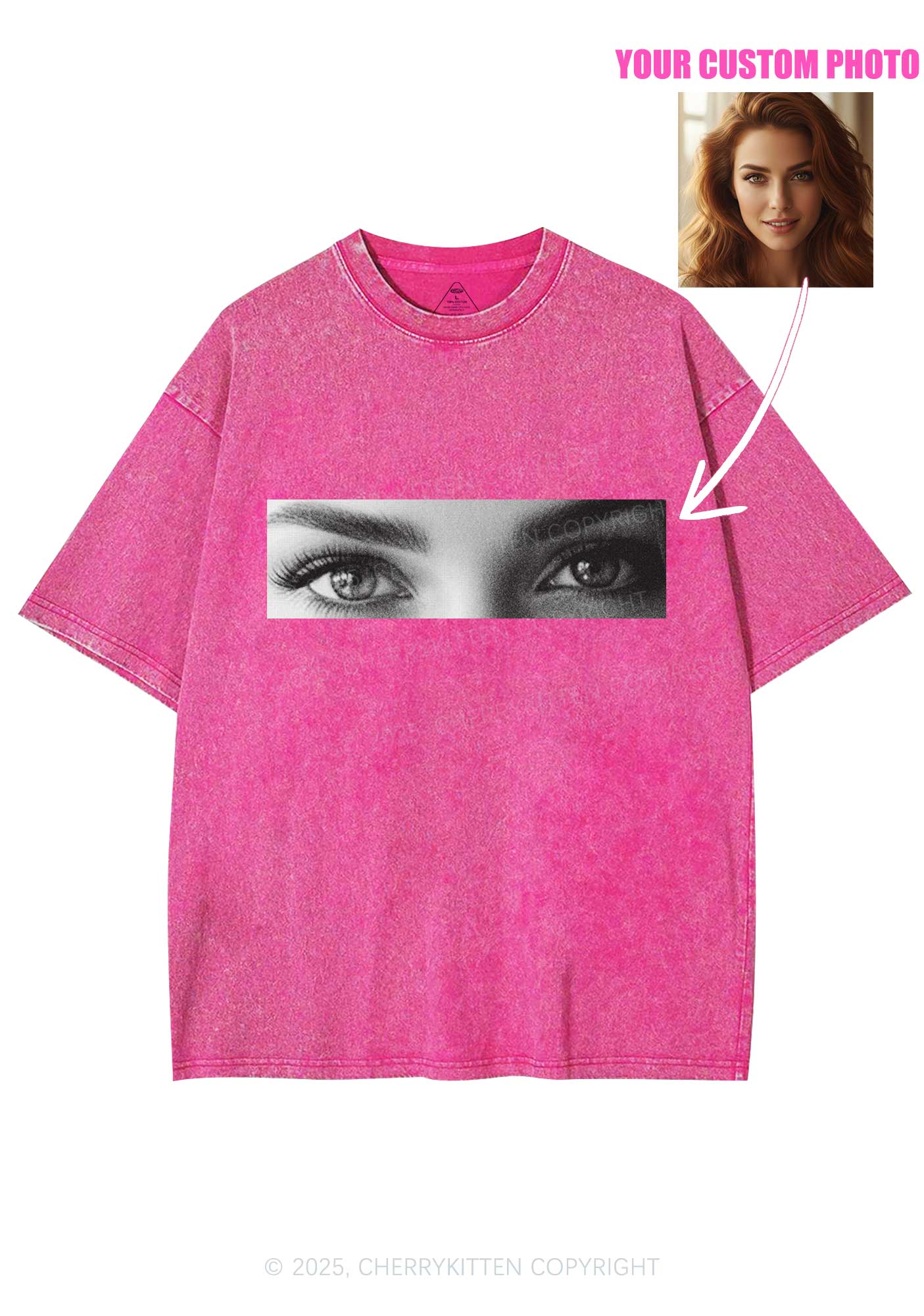 Custom Eyes Y2K Shirts Washed Tee Cherrykitten