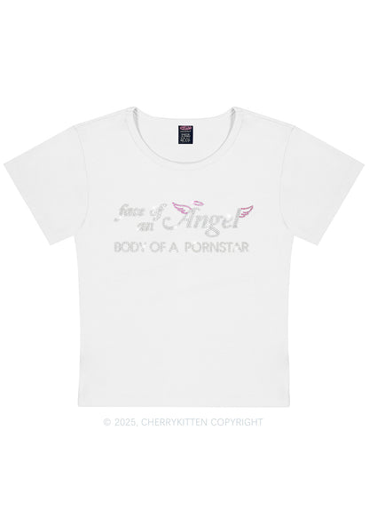 Rhinestone Face Of An Angel Y2K Baby Tee Cherrykitten