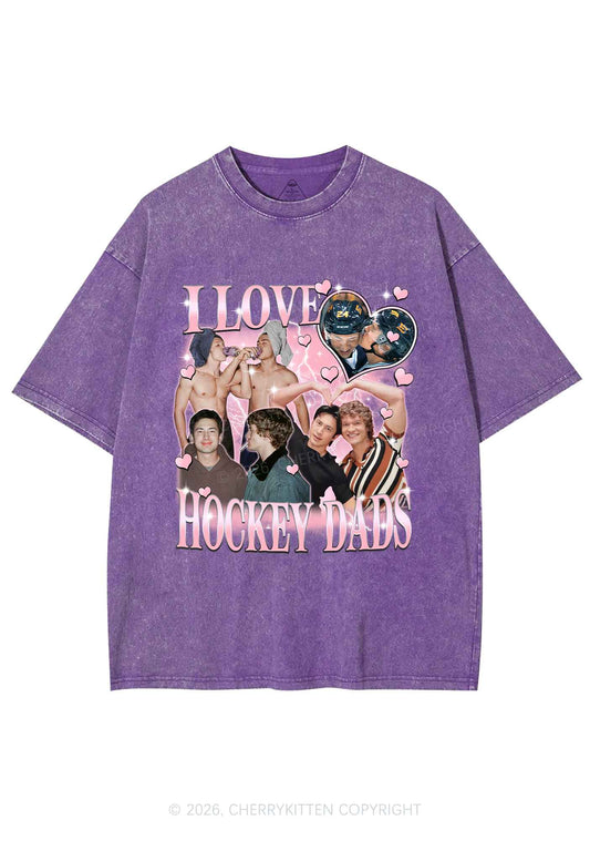 Pink Heart I Love Hockey Dads HR Y2K Shirts Washed Tee Cherrykitten