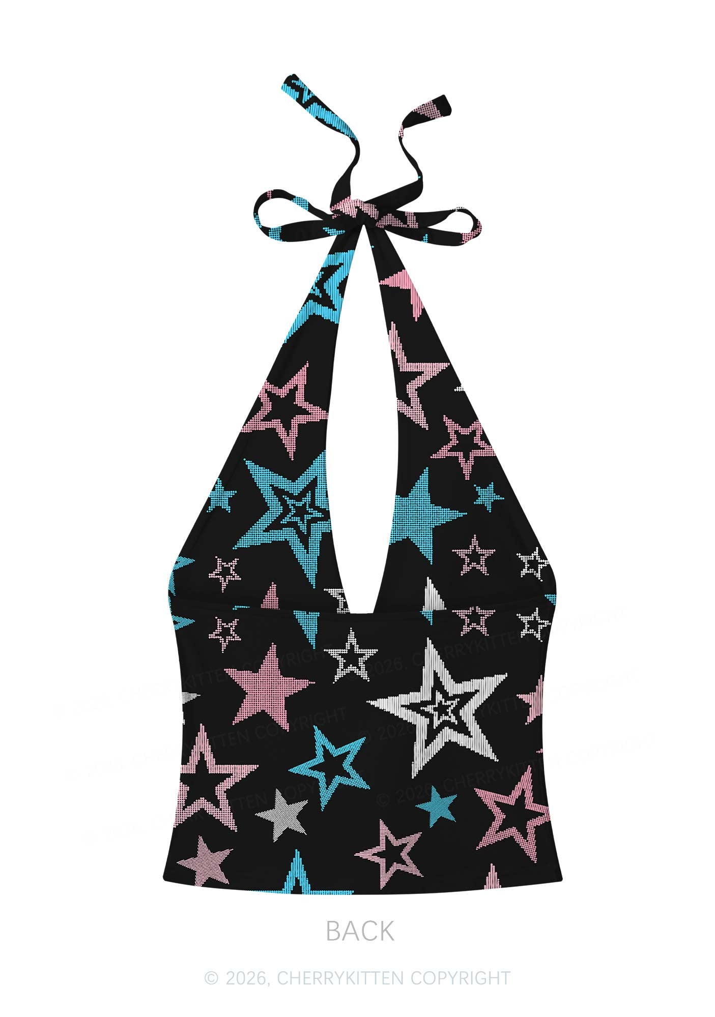 Trans Star Pride Y2K Print Halter Deep V Neck Cami Cherrykitten