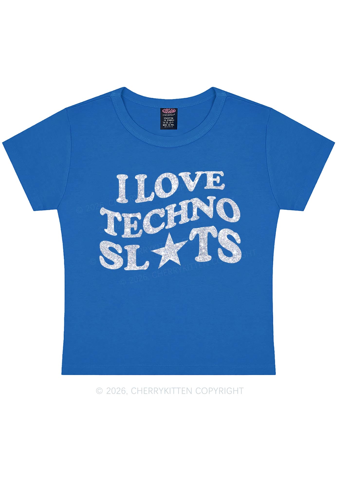 Glitter I Love Techno Slxts Y2K Baby Tee Cherrykitten