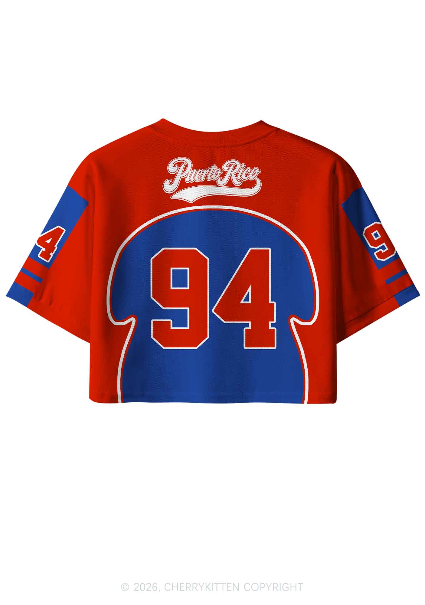 Red Blue Color Block PR Y2K Crop Sport Jersey Shirts Cherrykitten