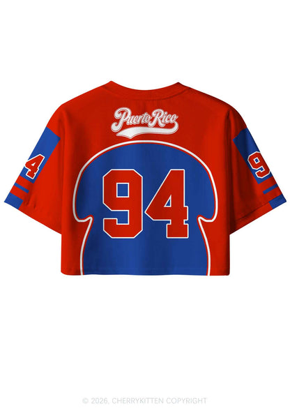 Red Blue Color Block PR Y2K Crop Sport Jersey Shirts Cherrykitten