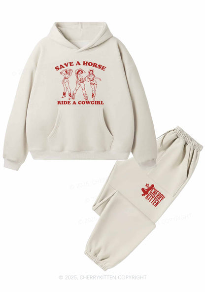 Ride A Cowgirl Y2K Fleece Hoodie Set Cherrykitten