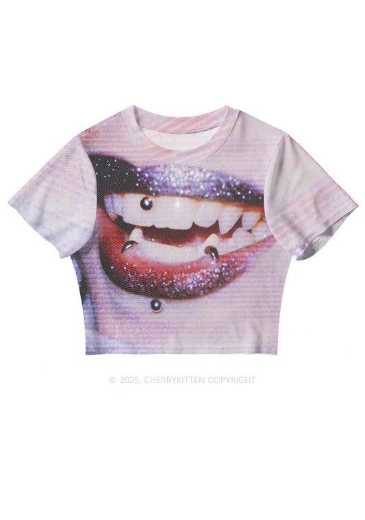 Halloween Punk Lips Y2K Mesh Crop Top Cherrykitten