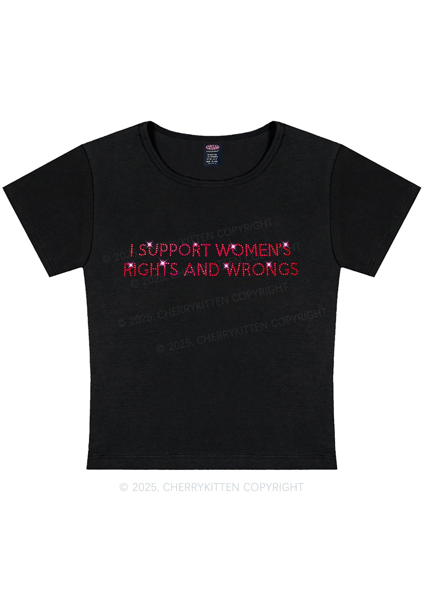 Rhinestone I Support Women Y2K Baby Tee Cherrykitten
