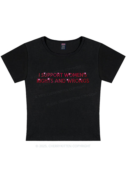 Rhinestone I Support Women Y2K Baby Tee Cherrykitten