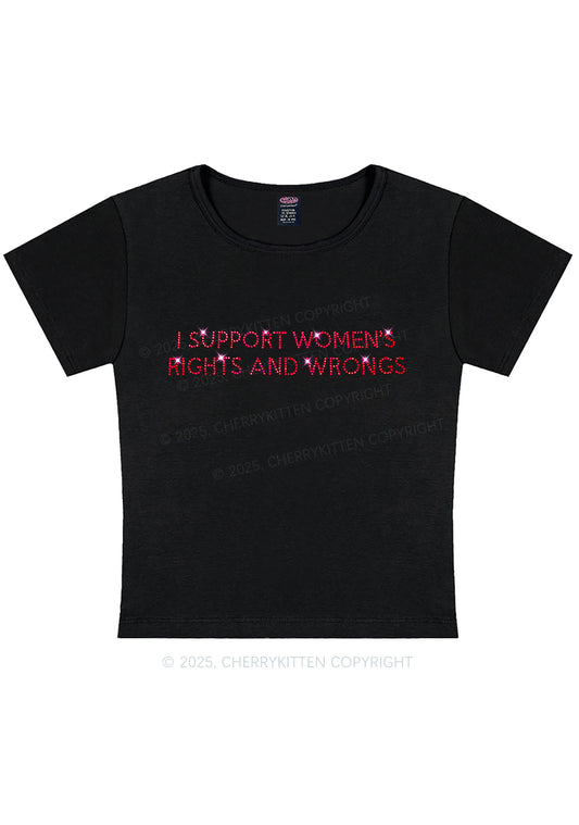 Rhinestone I Support Women Y2K Baby Tee Cherrykitten