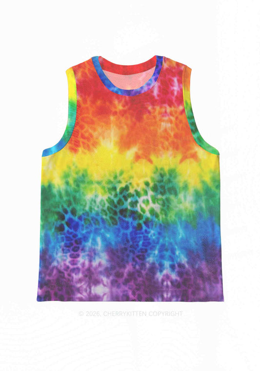 Rainbow Leopard Tie Dye Pride Y2K Mesh Muscle Tank Cherrykitten