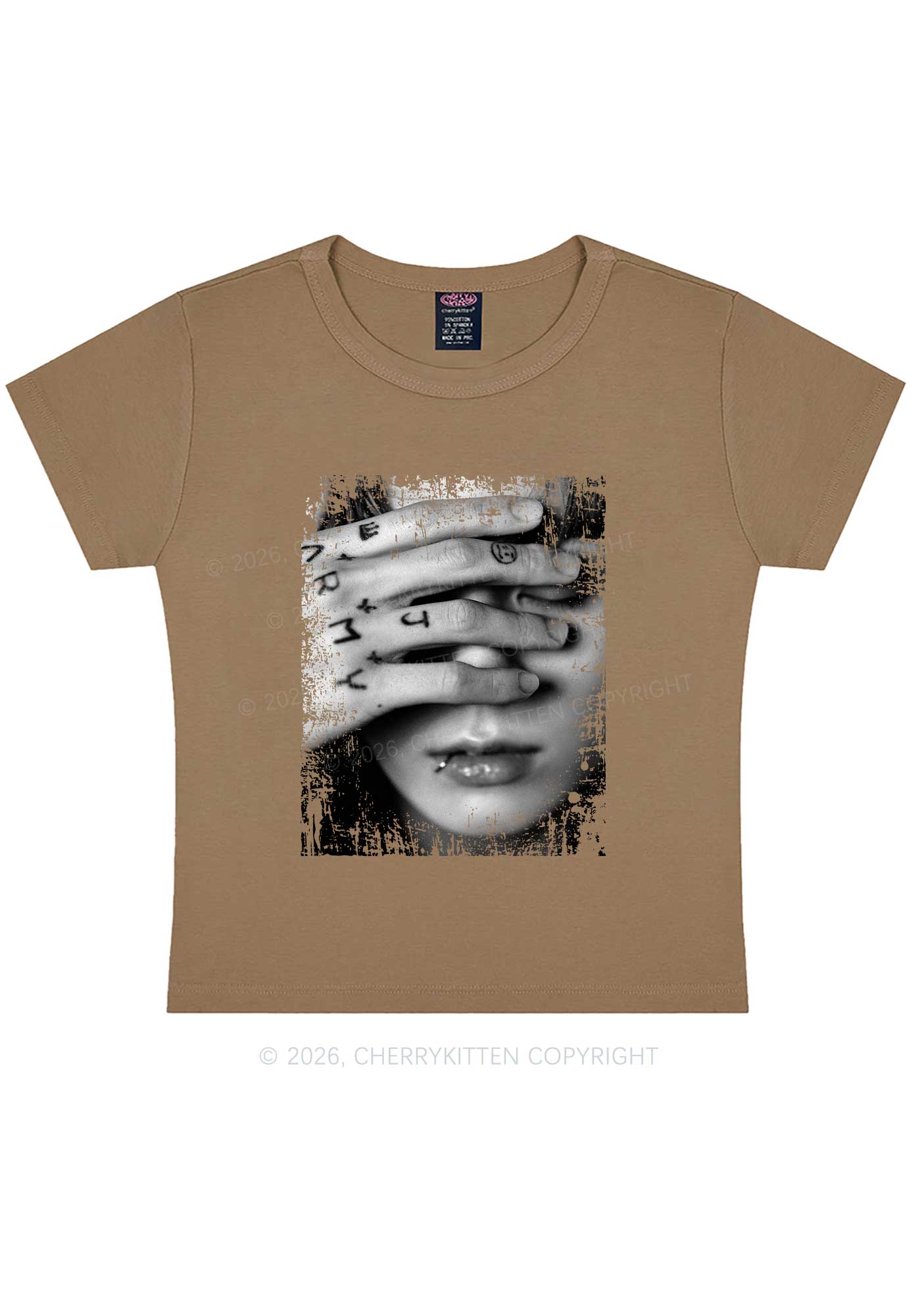 Tattoo Hand Portrait Kpop Y2K Baby Tee Cherrykitten