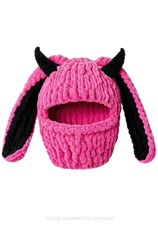 Halloween Hot Pink Bunny Horn Y2K Motorcycle Helmet Cover Cherrykitten
